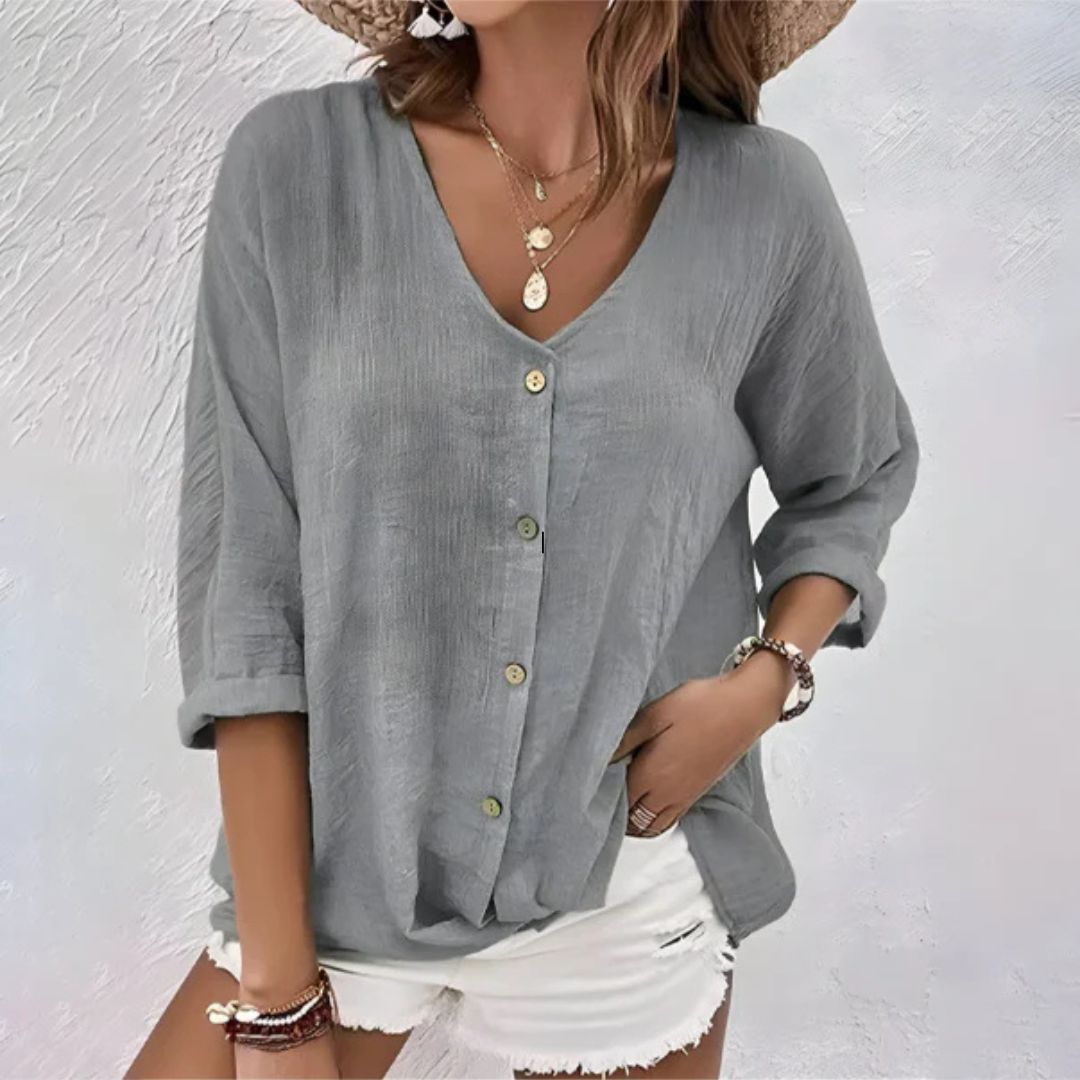 Felicia | Dame Bluse med Knapper og V-hals
