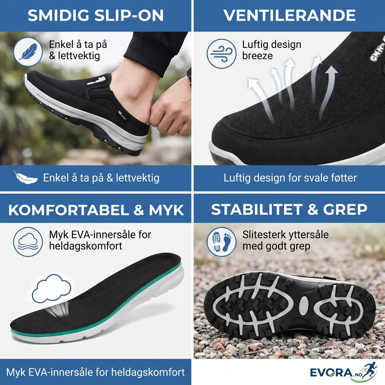 Lette slip-on fritidssko for herre