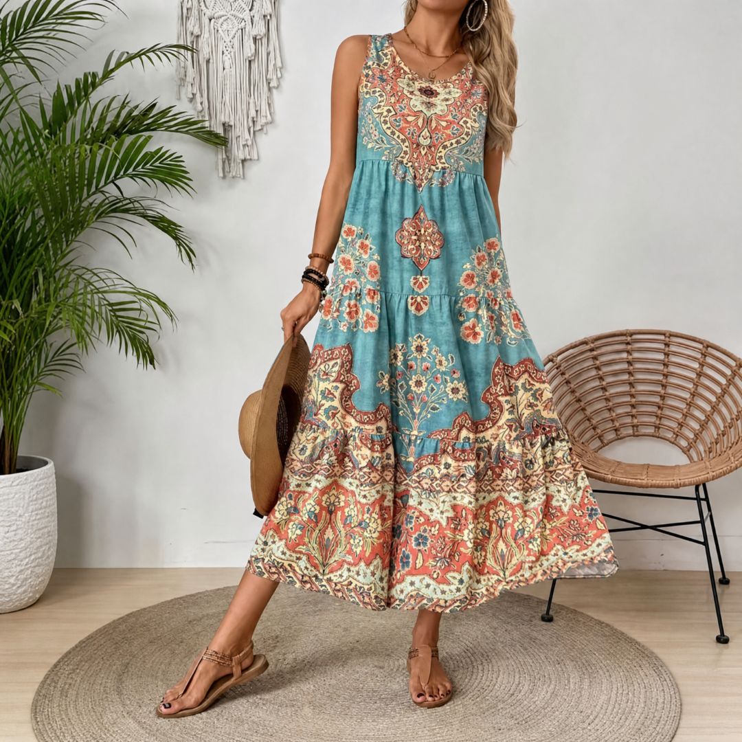 Lyra | sommermaxikjole – boho med etnisk mønster