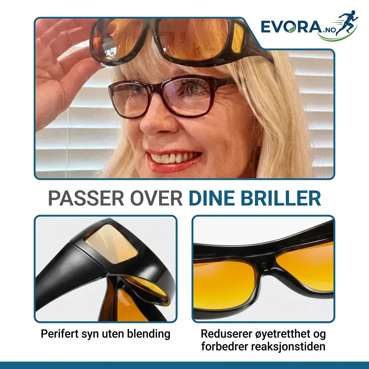 Nattkjørebriller med gul linse anti-refleks overbriller