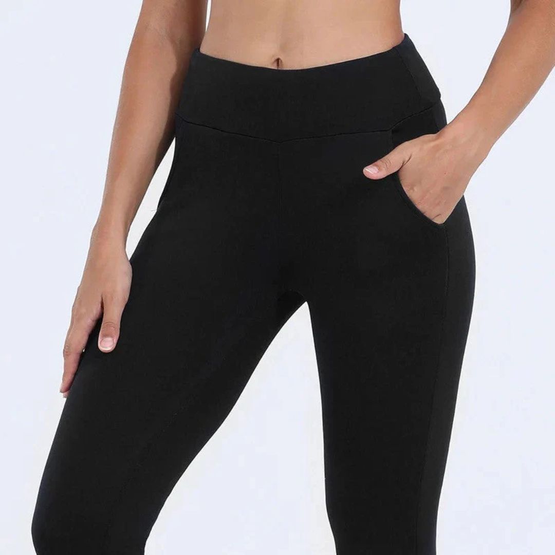 Leggings dame fleecefôrede varme tights med høy midje og sidelommer