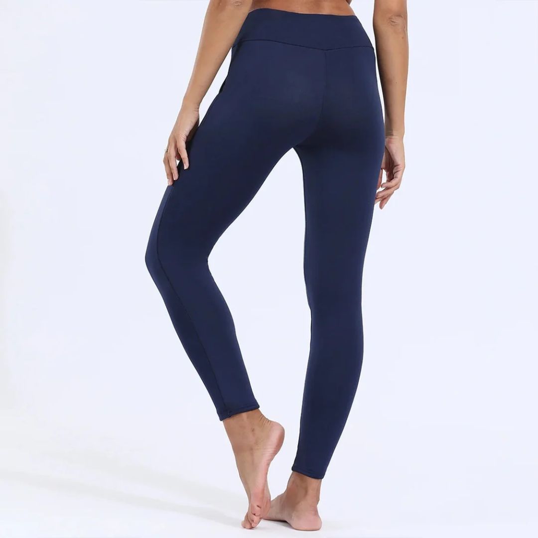 Leggings dame fleecefôrede varme tights med høy midje og sidelommer