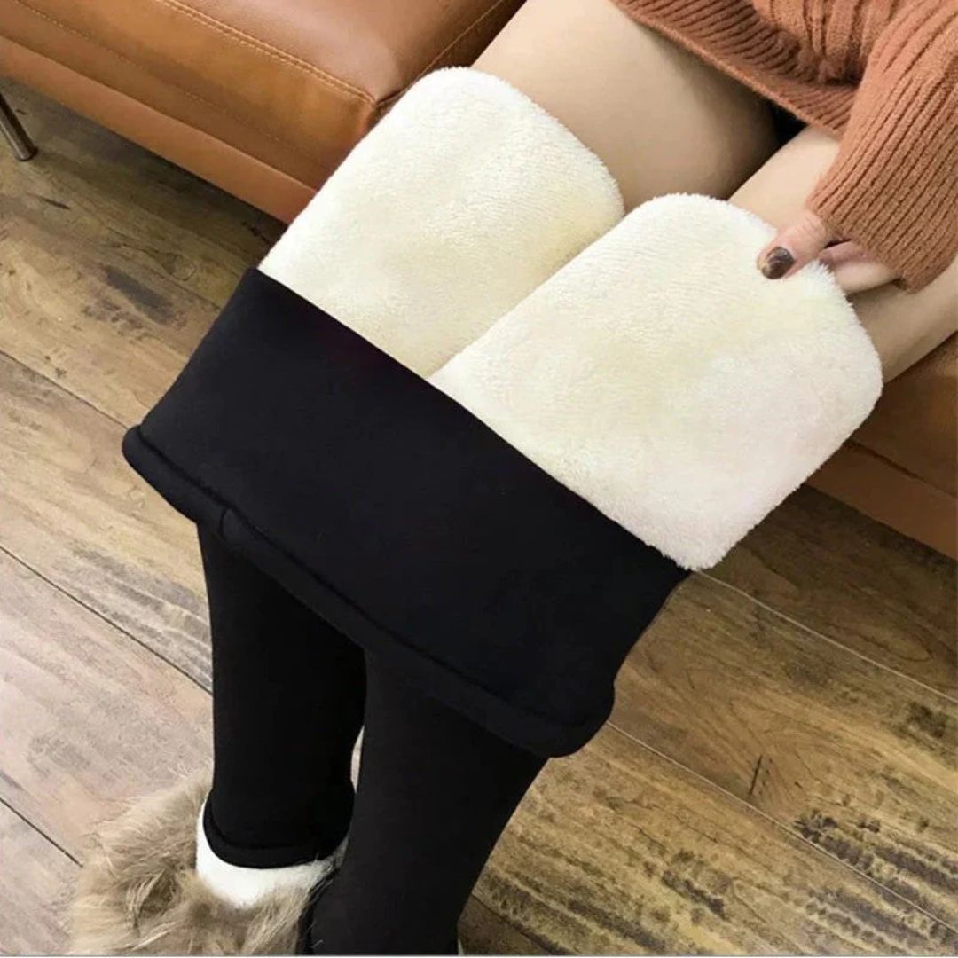 Leggings dame fleecefôrede varme tights med høy midje og sidelommer