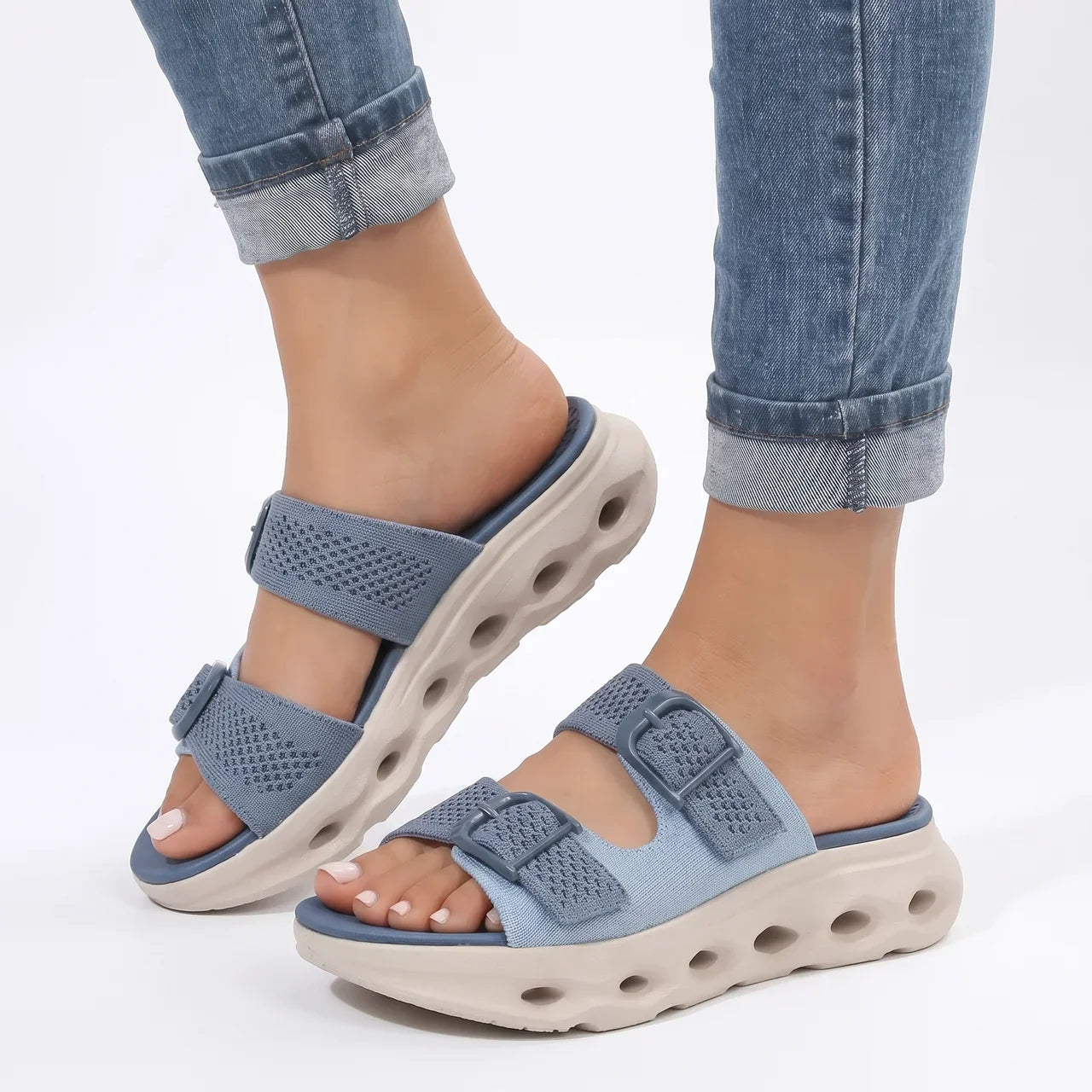 Sandaler dame med tykk såle justerbare spenner slip-in sommersandaler