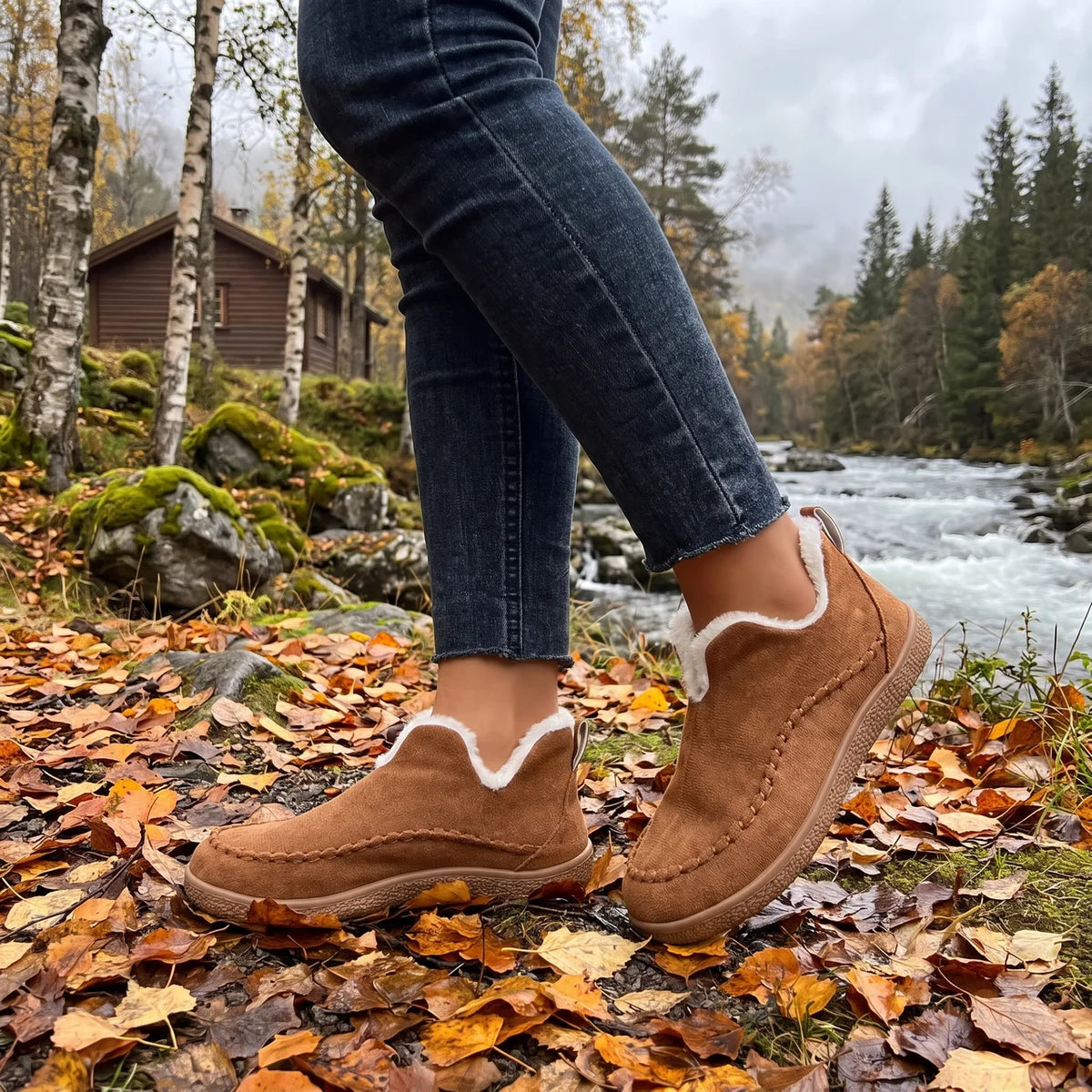 Vinterstøvler Dame Varme Slip-On Sko med Pelsfôr Myke Vintersko