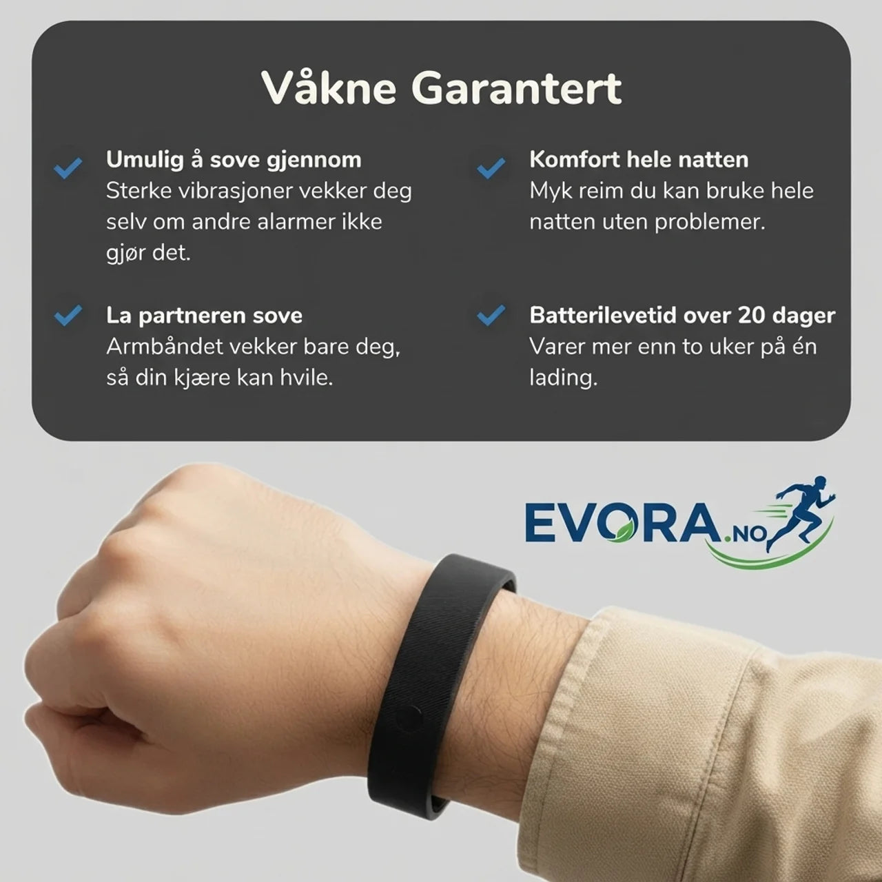 VekkBand - Vibrerende vekkerklokke armbånd med stille alarm