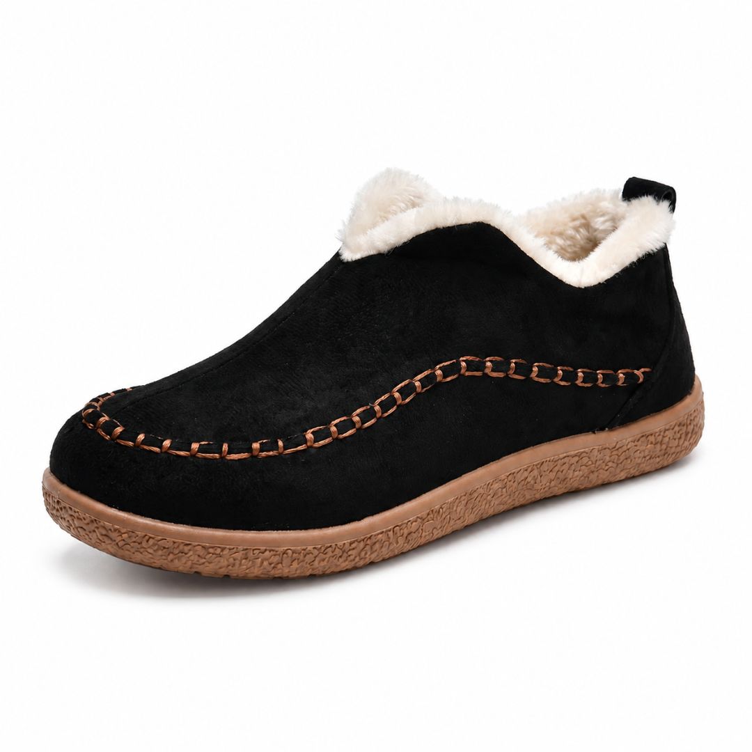 Vinterstøvler Dame Varme Slip-On Sko med Pelsfôr Myke Vintersko