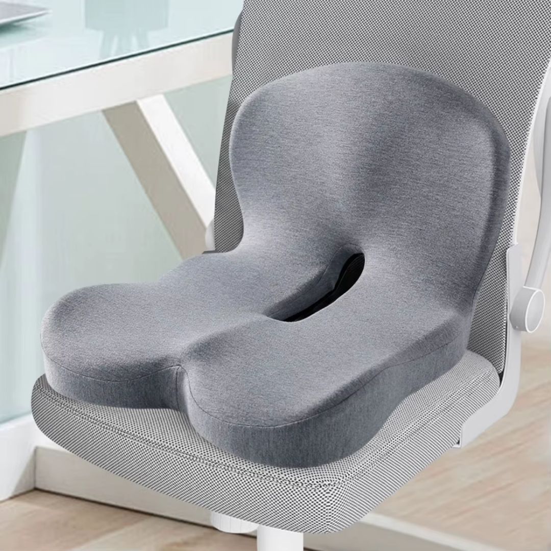 L-formet sittepute i memory foam med ryggstøtte for kontorstol, bil og hjem