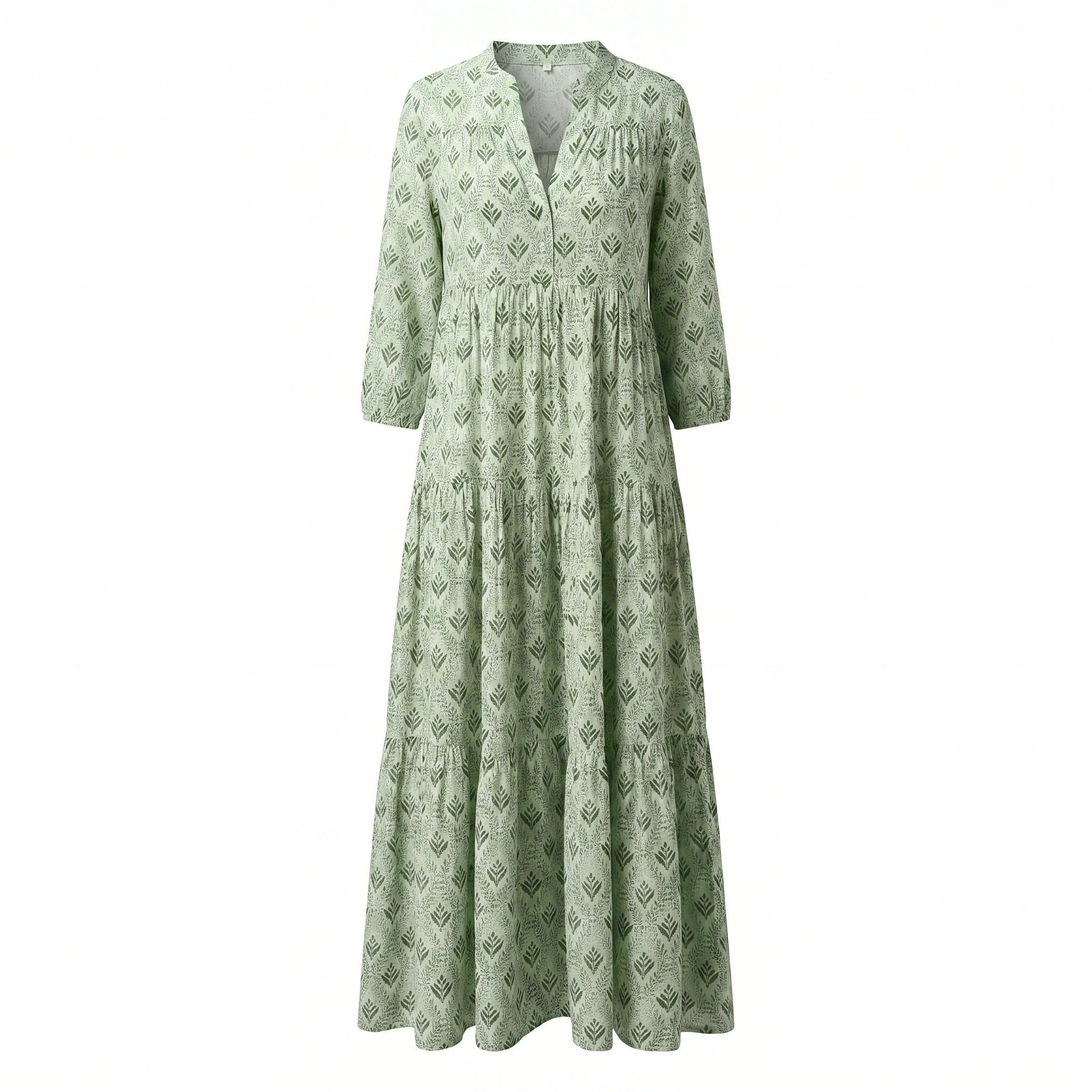 Anne|Kvinne Maxi Kjole V-Hals Løs Passform Vintage Print