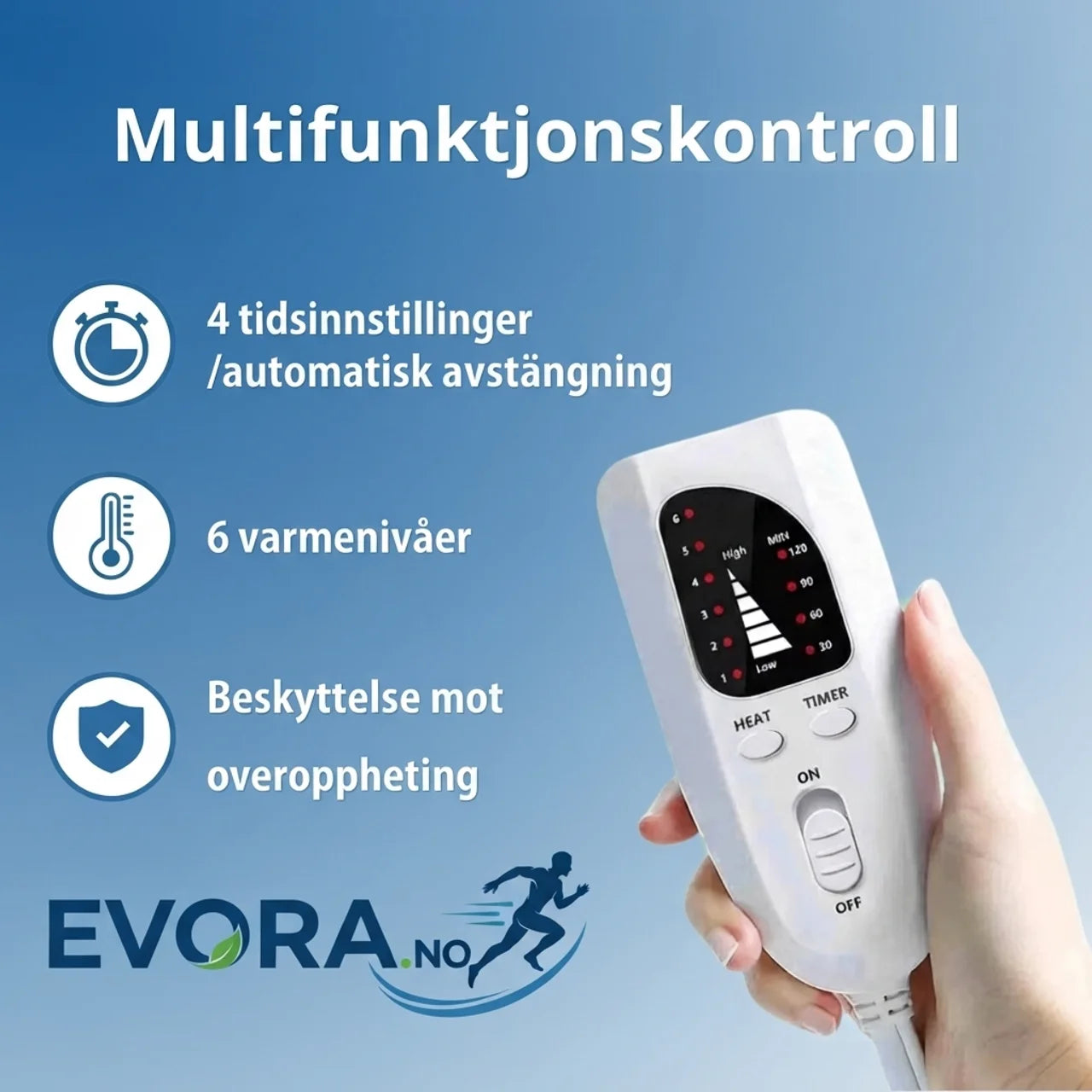 Elektrisk varmepledd med 6 varmenivåer timer og flanell