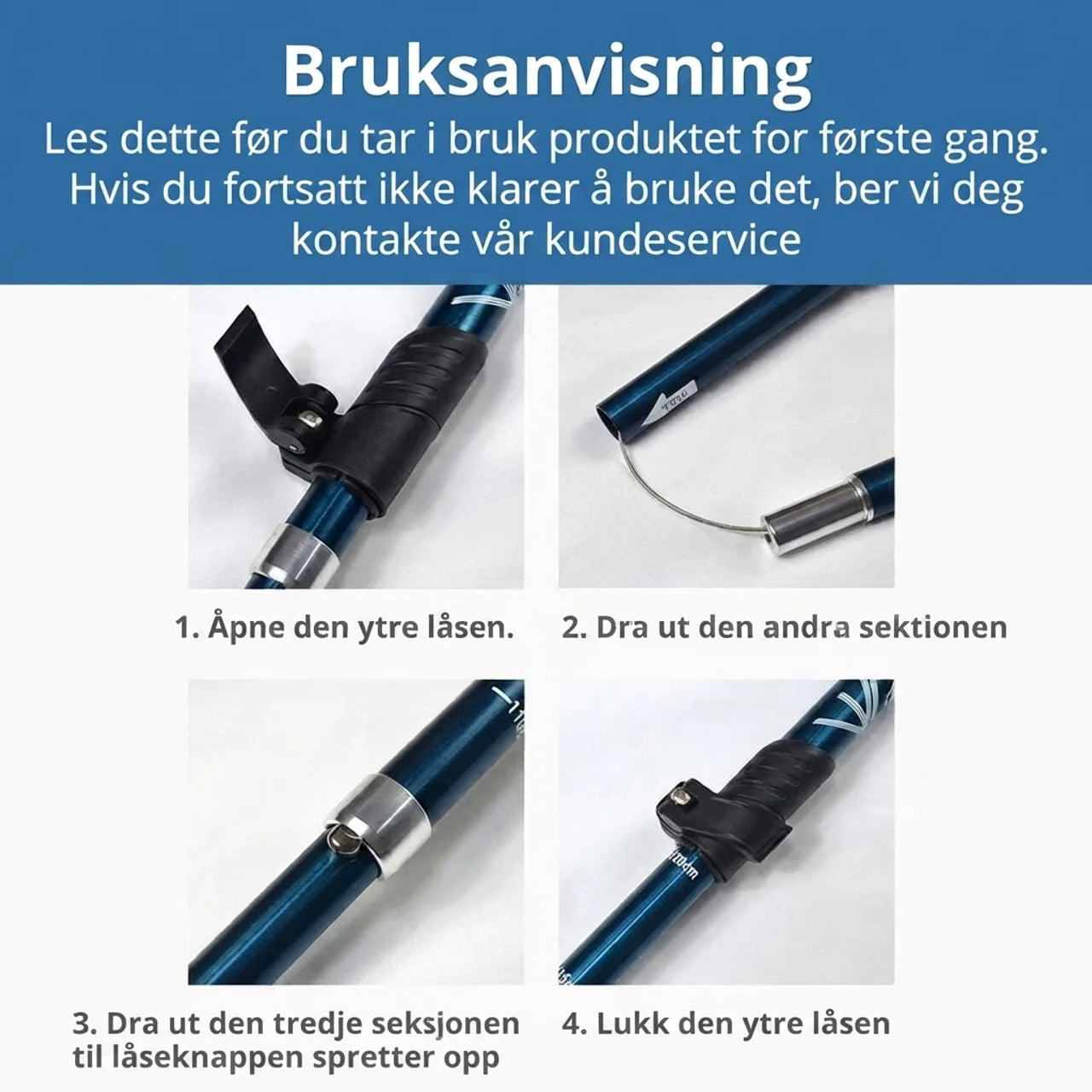 Gåstaver sammenleggbare justerbare lette turstaver 2-pakning