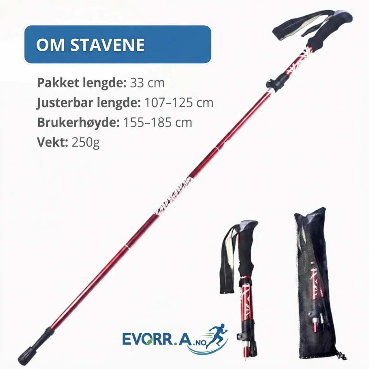 Gåstaver sammenleggbare justerbare lette turstaver 2-pakning