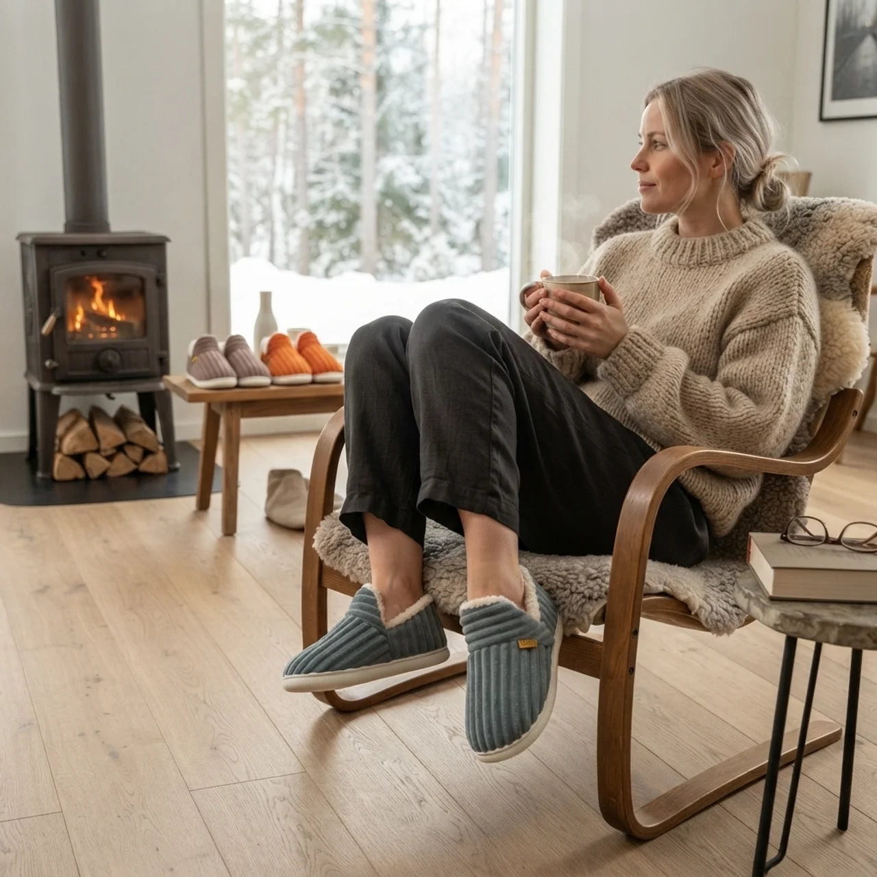 Innetøfler med sklisikker såle mykt fôr slip-on