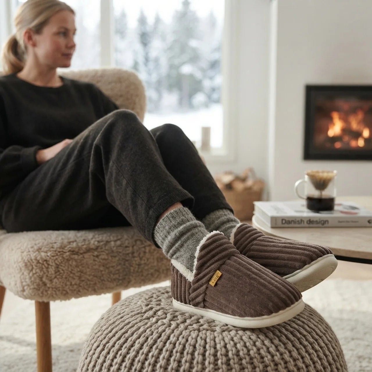 Innetøfler med sklisikker såle mykt fôr slip-on