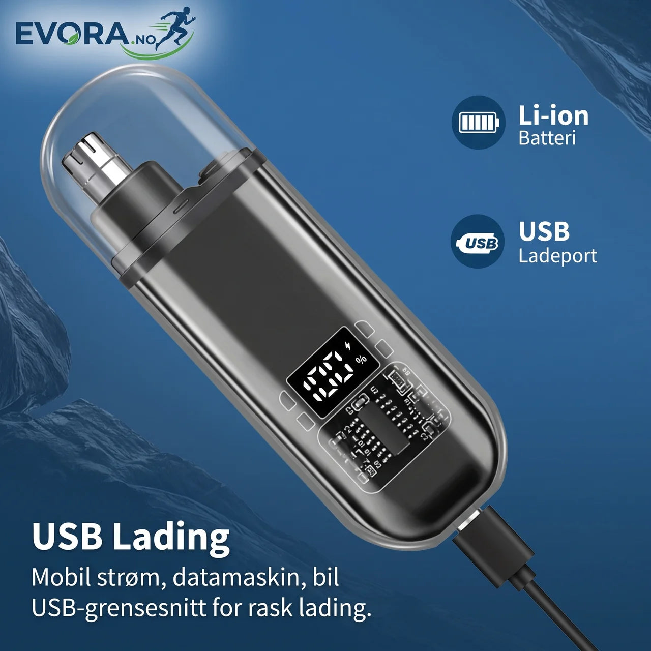 Nesetrimmer USB-C oppladbar med 360° roterende blad