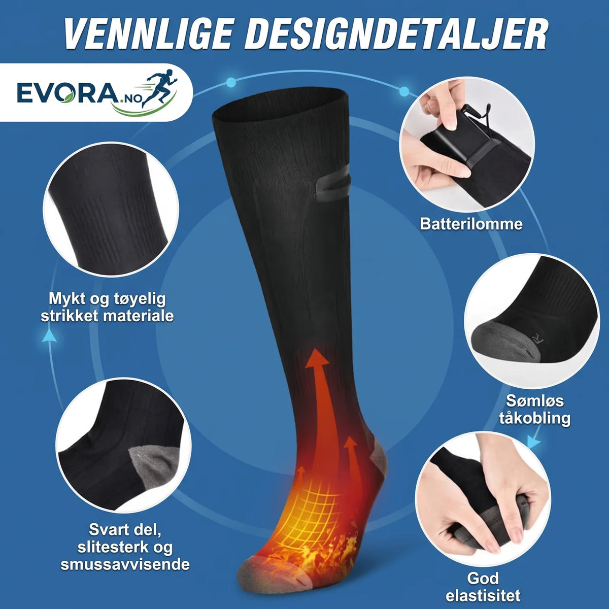 Oppvarmede sokker – elektriske varmesokker med 3 varmenivåer