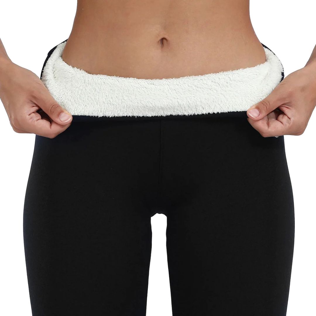 Leggings dame fleecefôrede varme tights med høy midje og sidelommer