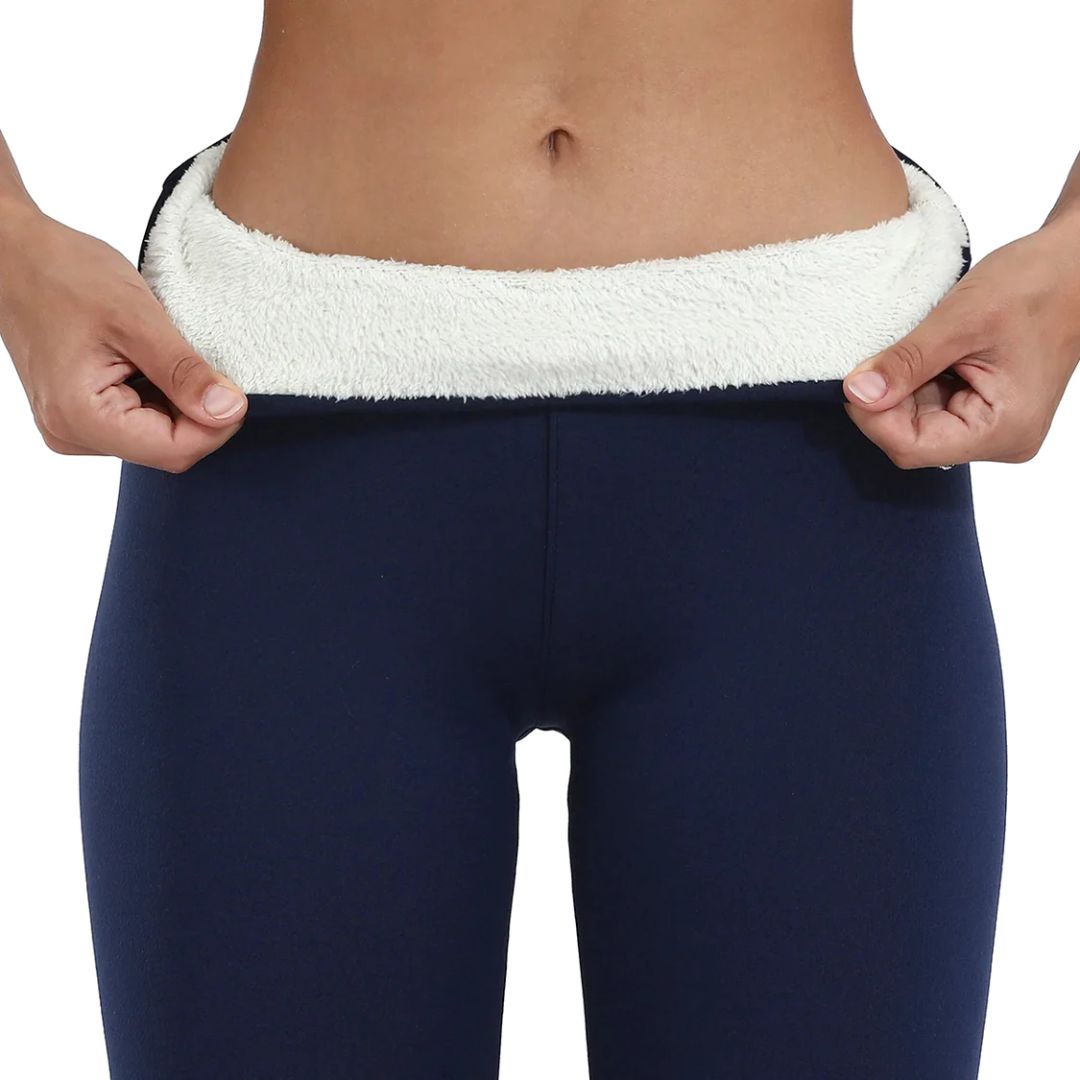 Leggings dame fleecefôrede varme tights med høy midje og sidelommer