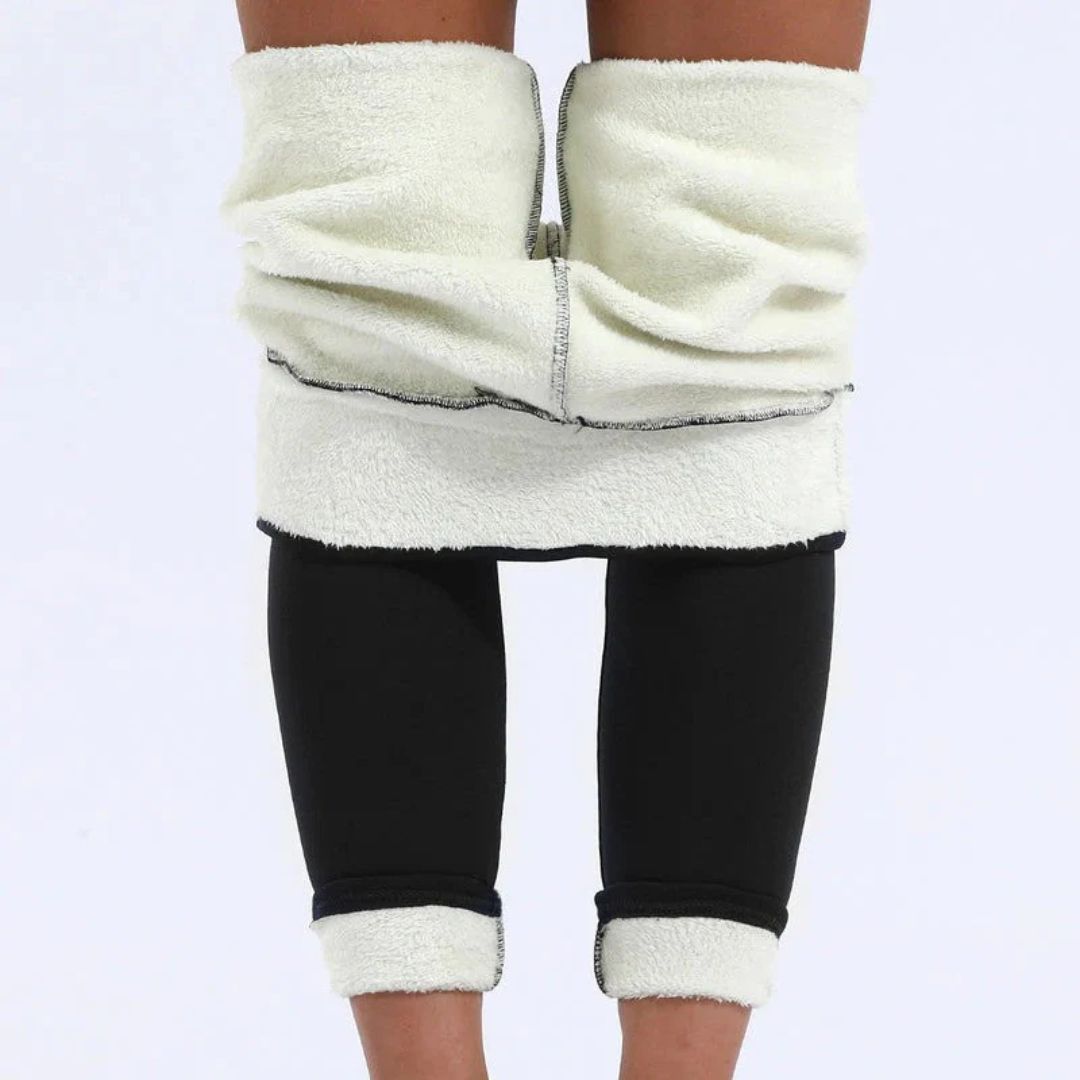 Leggings dame fleecefôrede varme tights med høy midje og sidelommer