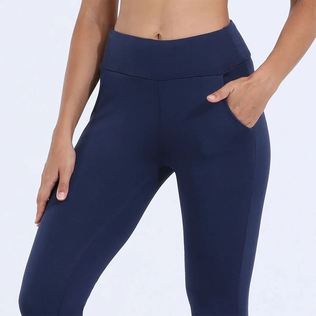 Leggings dame fleecefôrede varme tights med høy midje og sidelommer