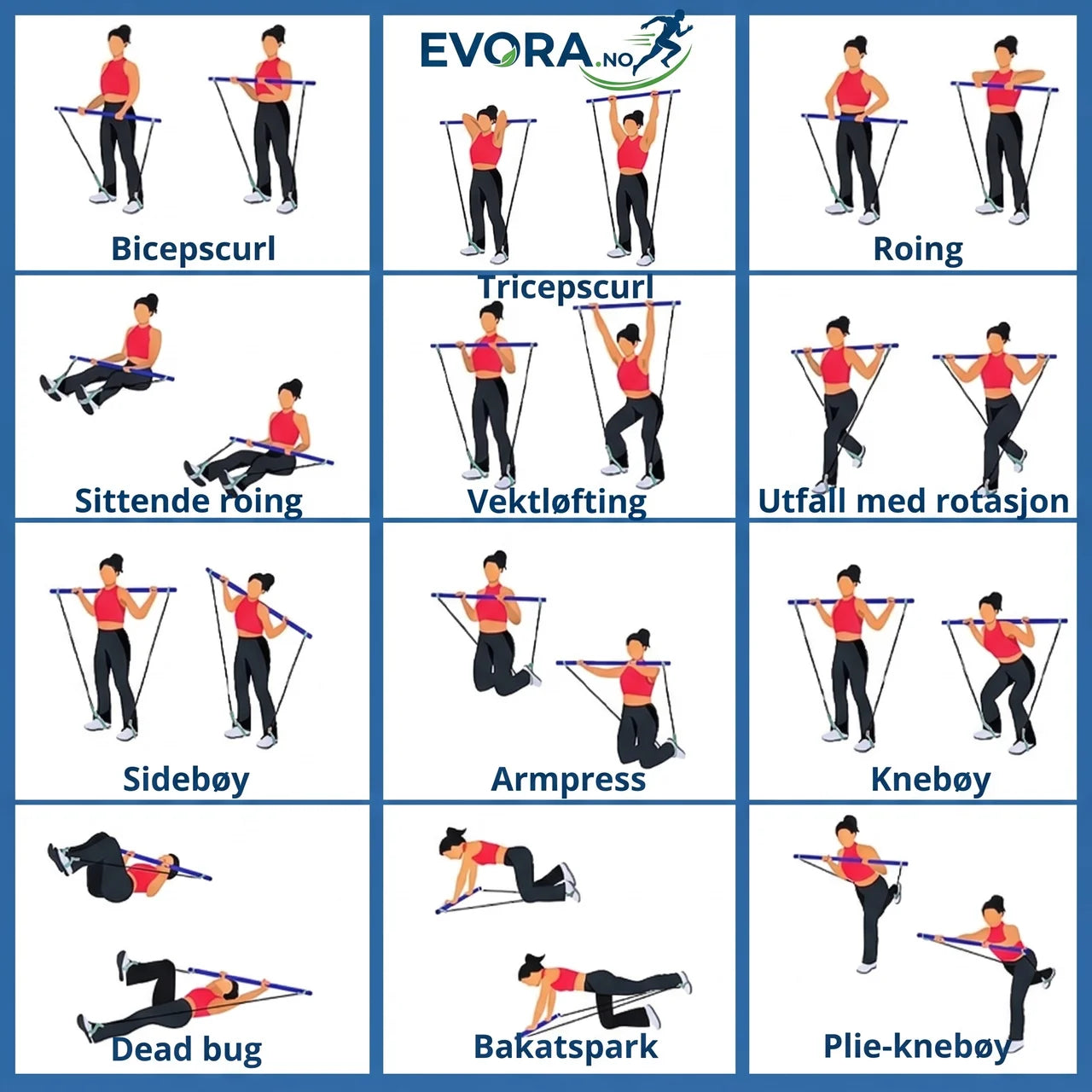 Pilatesstang med motstandsbånd for hjemmetrening