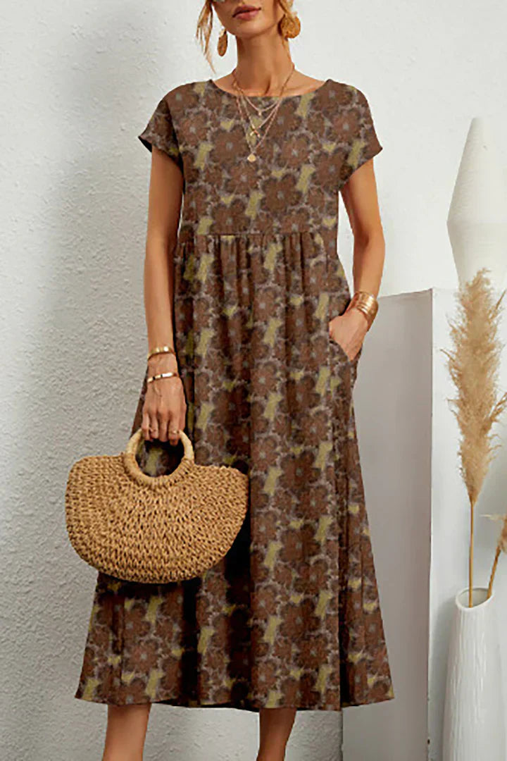 Alva | Midi Sommerkjole med Blomsterprint – Løs og Komfortabel Passform
