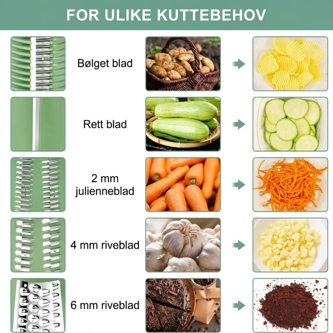 Roterende 5-i-1 rivjern og grønnsakskutter